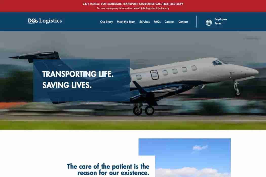 DCI Logistics website. Air ambulance jet for medical transport & logistics. Transporting life, saving lives.