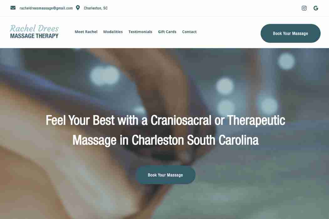 Rachel Drees Massage Therapy website. Book a therapeutic massage in Charleston, South Carolina.